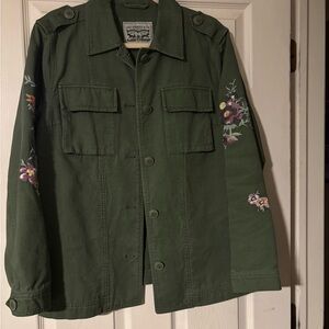 Levi's Green Jean Jacket with Floral Embroidery